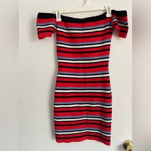 Striped Off the Shoulder Mini Dress